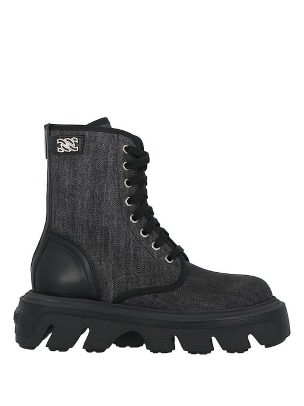 Casadei Black Lace-Up Platform Combat Boot